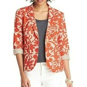 LOFT Coral Orange Floral Linen Blazer Jacket SIZE 6
